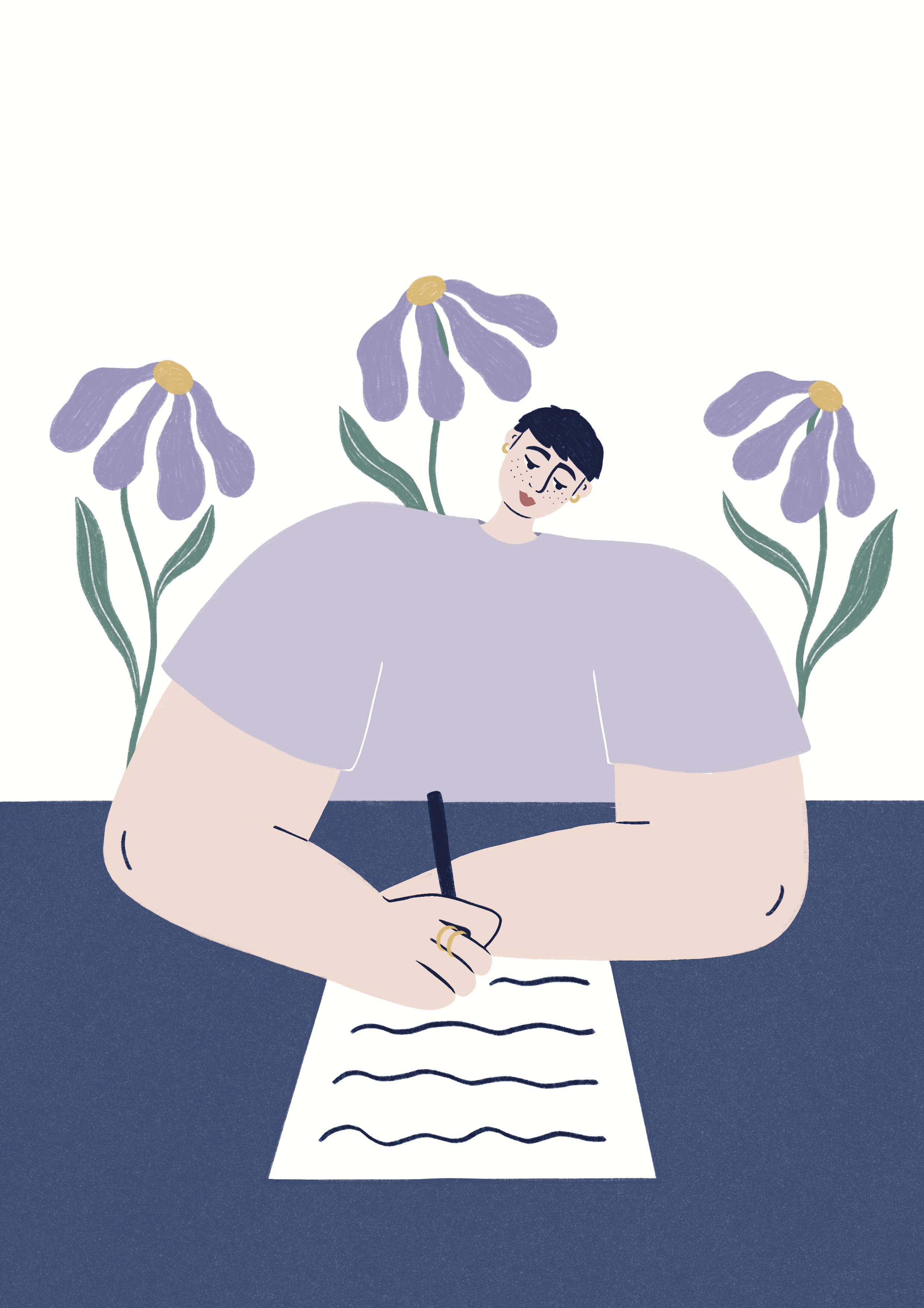 Personne qui écrit à une table